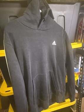 Adidas Essential Three-Stripes Fleece Pullover Hoodie Black Size M